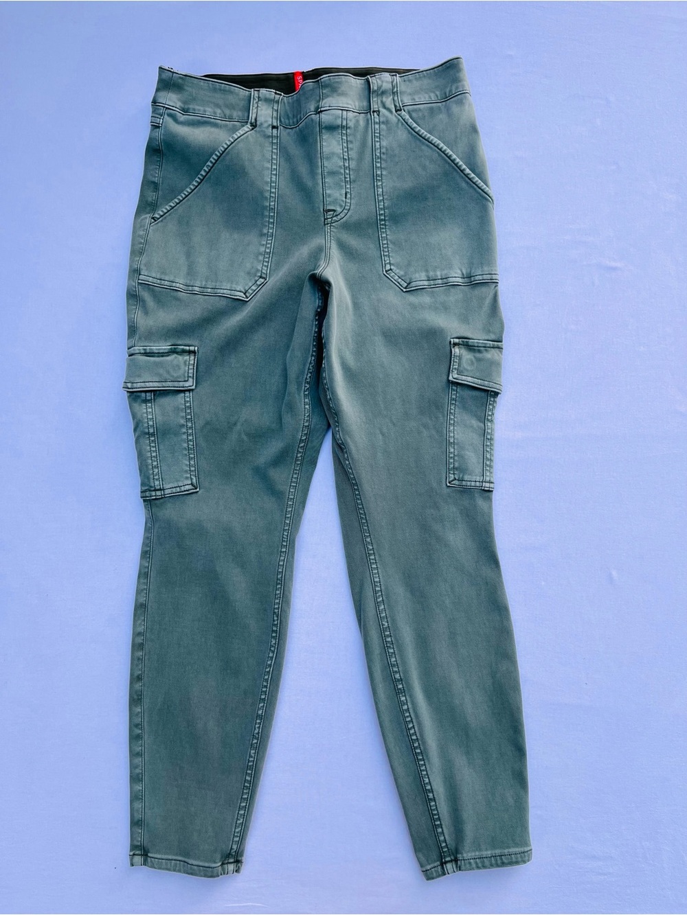 Spanx Women Medium Green Stretch Twill Ankle Cargo Skinny Slim Leg Army Pants XL